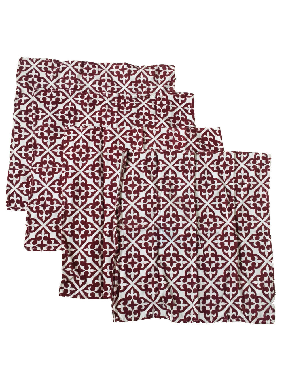 Lot of 4: NEW Colordrift Burgundy Damask Square Napkin Set Cotton Blend 18x18